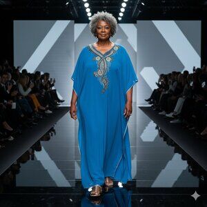 3XL Jewelled Kaftan From‎ Dubai Embellished Blue Kaftan Rich Auntie Vibes